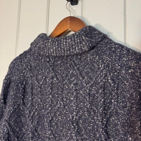 Banana Republic Sweater Mens Preppy Navy white Cable Knit Shawl Neck Yak Hair L - Picture 14 of 14